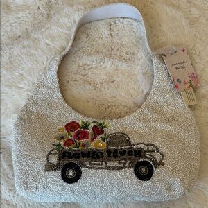 Floral Beaded flower truck Bag - White